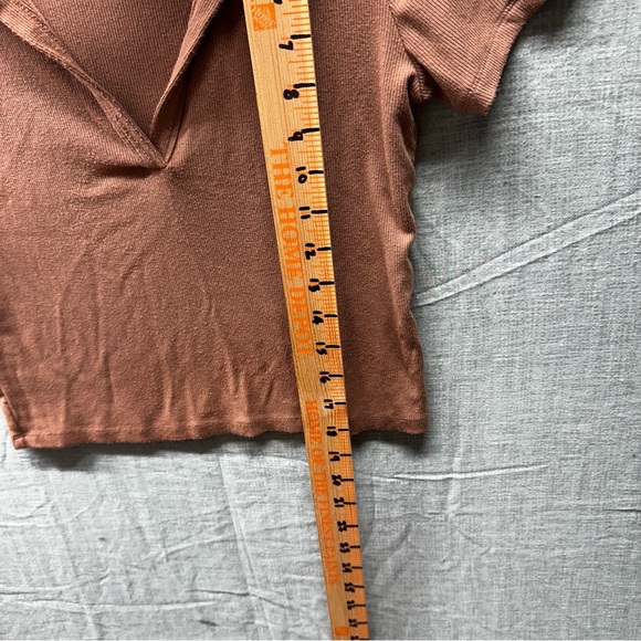 Abercrombie & Fitch Soft A&F Rib Cropped Polo Top Collared Brown Small S - Picture 7 of 7